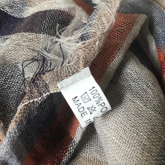 Boho Fringed Shawl Wrap Scarf Gray Rust Navy Plaid - Picture 10 of 12